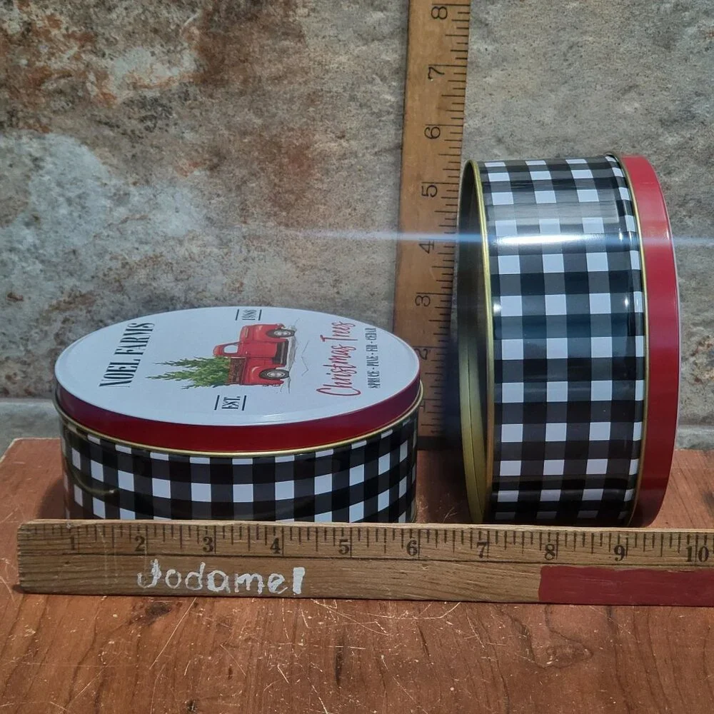 Two Noel Farms Round Christmas Cookie Candy Tins with Lids